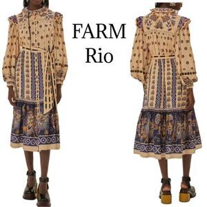 FARM Rio Cream Ainika Maxi Floral Midi Sz S NWT